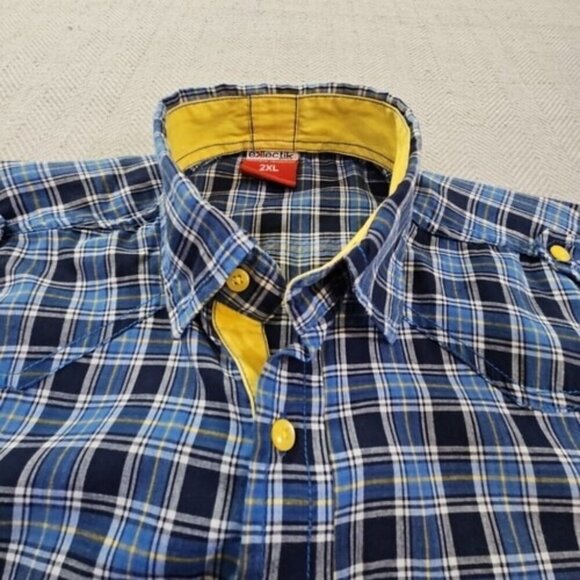 Eklectik Western 2XL Western Embroidered Pocket Pearl Snap Shirt Blue Flip Cuff - Picture 7 of 14